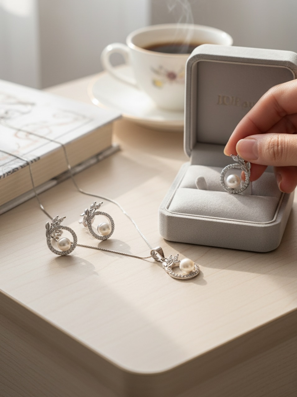 نیم ست مرواریدی نقره ۹۲۵ عیار